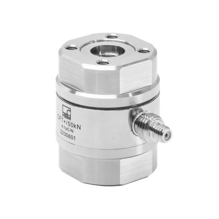 תצלום יצרן אמיתי של מתמר HBK CFT+/50 kN מתוך גיליון B05093; הקיבולת המצולמת מצוינת על הגוף