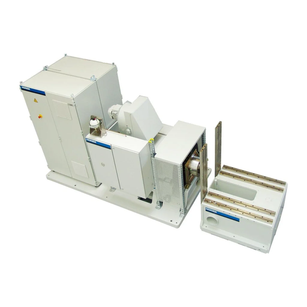 Official HORIBA manufacturer photograph for GIANT 8000-series brake dynamometer, embedded in the brochure cover; retained in full inside a square without cropping