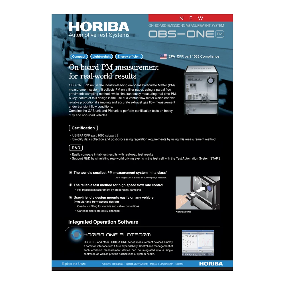תצלום יצרן רשמי של HORIBA עבור יחידת חלקיקים ניידת OBS-ONE PM, משולב בכריכת הברושור; נשמר במלואו בתוך ריבוע ללא חיתוך