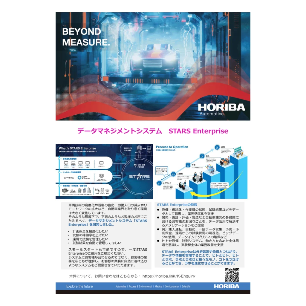 Official HORIBA manufacturer photograph for STARS Enterprise laboratory-management platform, embedded in the brochure cover; retained in full inside a square without cropping