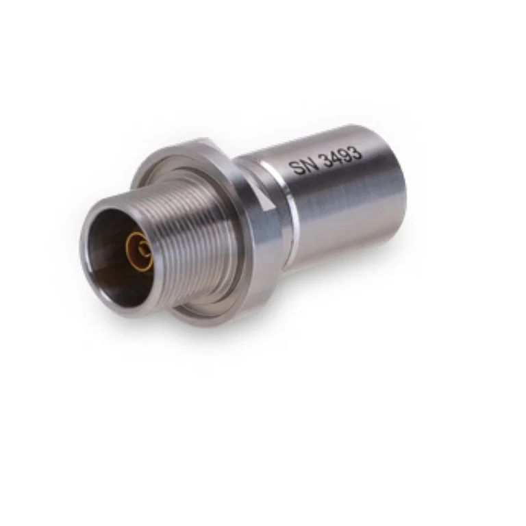 Official manufacturer product rendering of the UHV/B weldable triax vacuum feedthrough (art. no. 0323346); capaNCDT catalog, p. 56