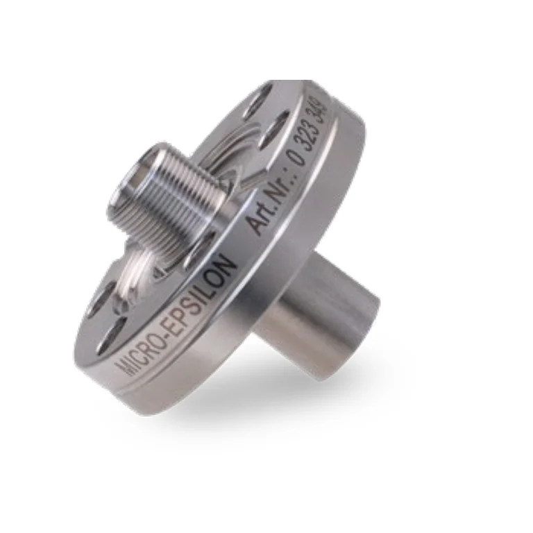 Official manufacturer product rendering of the Triax vacuum feedthrough with CF16 flange (art. no. 0323349); capaNCDT catalog, p. 56