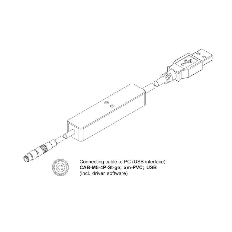 Complete manufacturer illustration of the OT‑3 PC cable (USB, 5 m); the cable and both ends are shown in full. The illustration is representative and does not visually distinguish cable length.