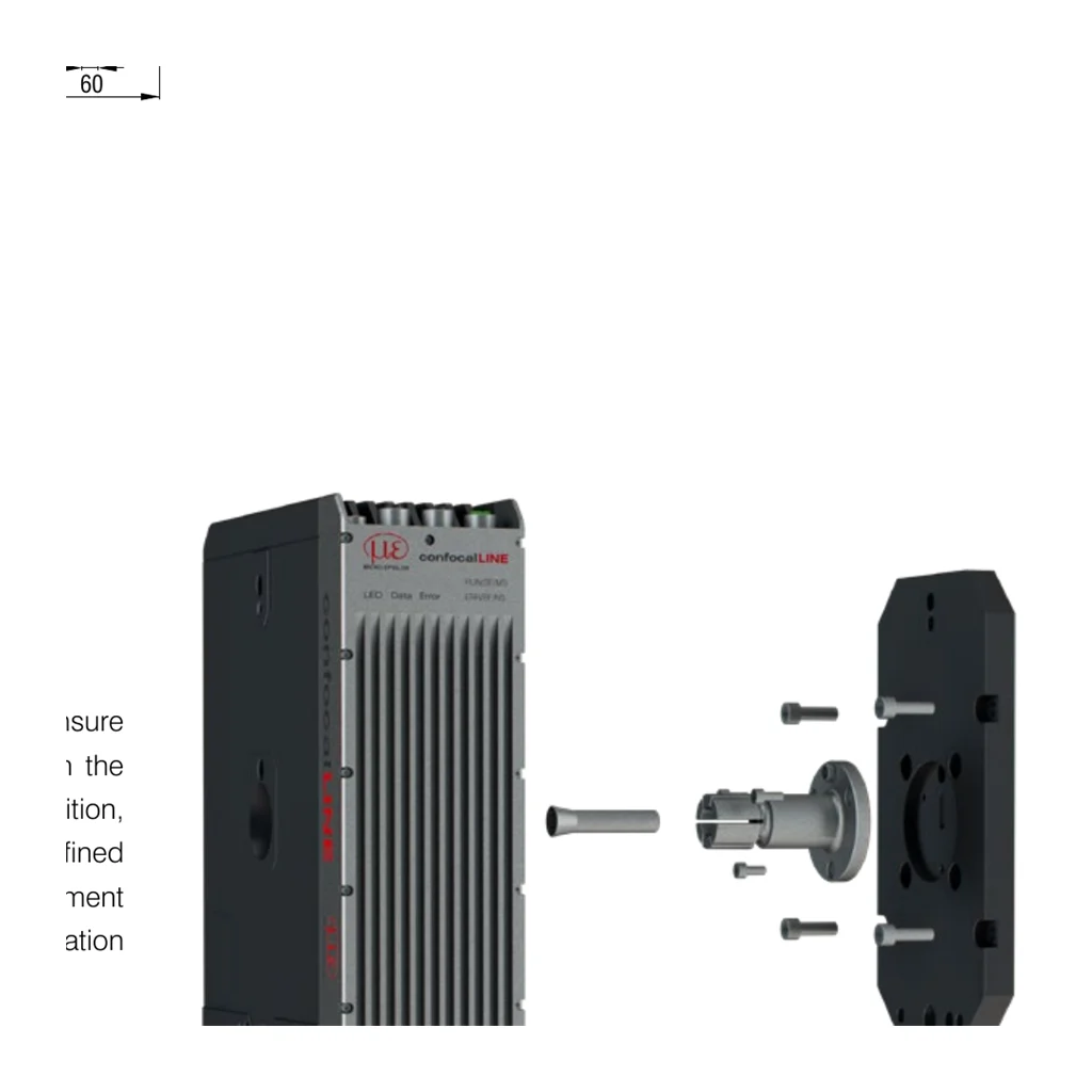 תצלום התקנה יצרן רשמי מייצג של מתאם CLI8500 עם mandrel ולוח מתאם, עבור מק״ט 2968007; קטלוג confocalLINE, עמ׳ 9. התמונה היא מבט יישומי ולא צילום נפרד של המק״ט.