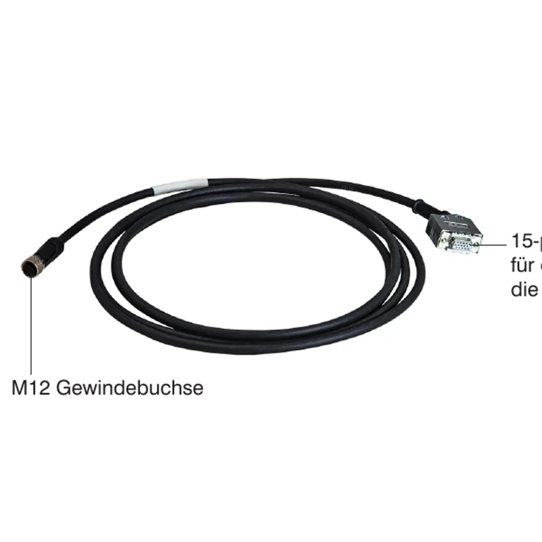 תצלום יצרן רשמי מייצג של כבל PC1900/C‑Box עם מחבר M12 ומחבר Sub‑D 15 פינים; הוראות C‑Box/2A, עמ׳ 59. האורך נבחר לפי x.