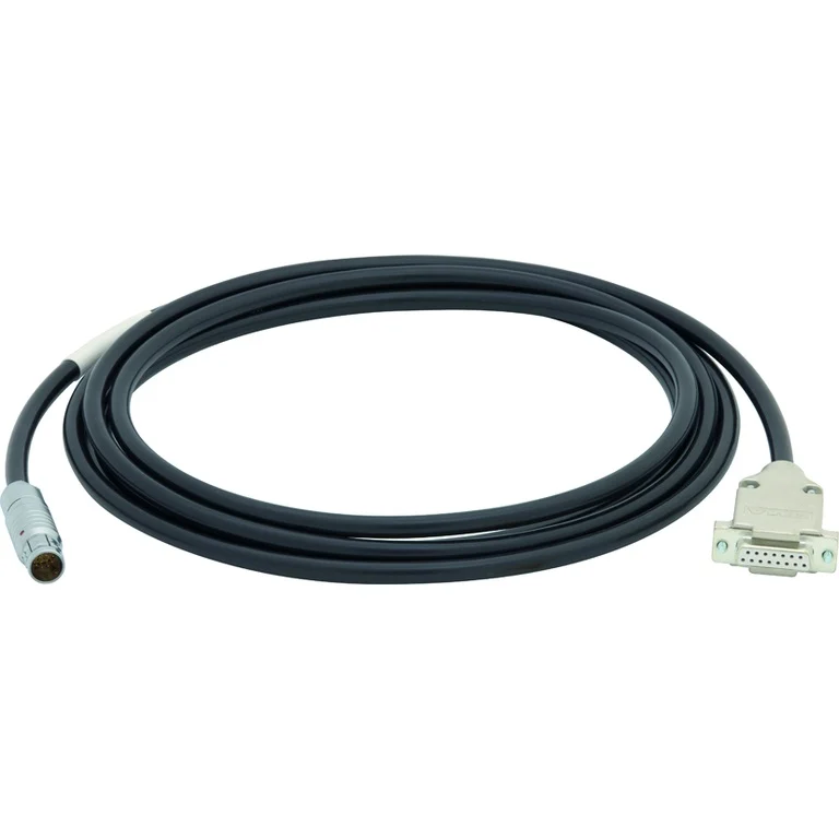 צילום היצרן של כבל PC2300-x/SUB-D; הכבל והקצוות (מחבר ODU עגול בצד החיישן ו־D-Sub 15 פינים בצד הבקר) מוצגים בשלמותם