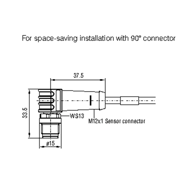 Complete technical illustration of the SCR3000X/90-x angled Gigabit Ethernet cable from the surfaceCONTROL catalog, p. 28; the cable, both ends and dimension lines are retained without cropping