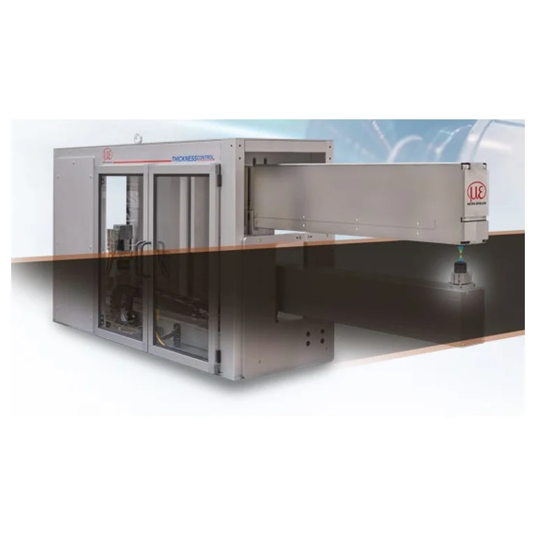 הדמיית יצרן רשמית של מערכת thicknessCONTROL BTG 8702 C.C; רוחב המדידה ומספר מסלולי המדידה תלויים בתצורה