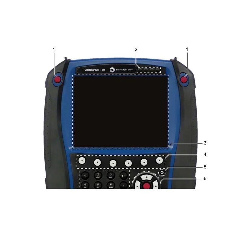 Manufacturer front view of the VIBROPORT 80 with controls and display identified