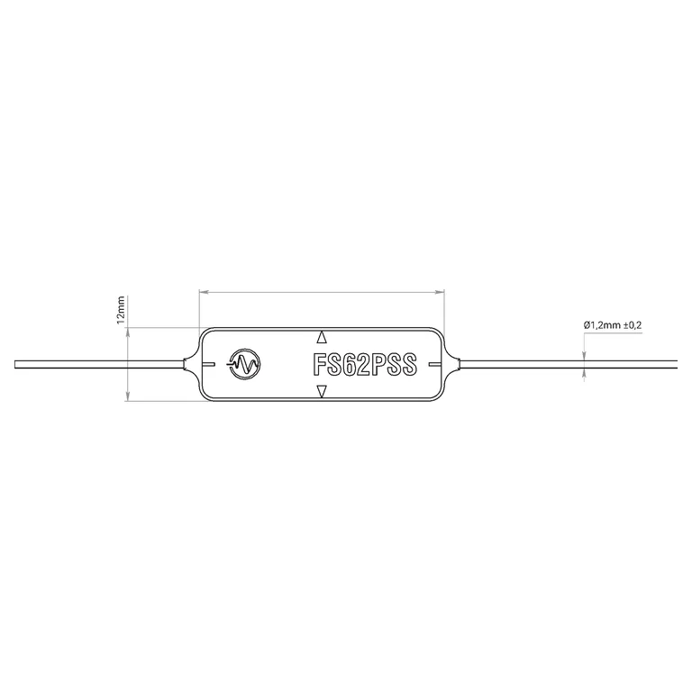 שרטוט מידות רשמי של חיישן עיבור אופטי מודבק FS62PSS — מבט חזיתי/תכנית מתוך גיליון HBK