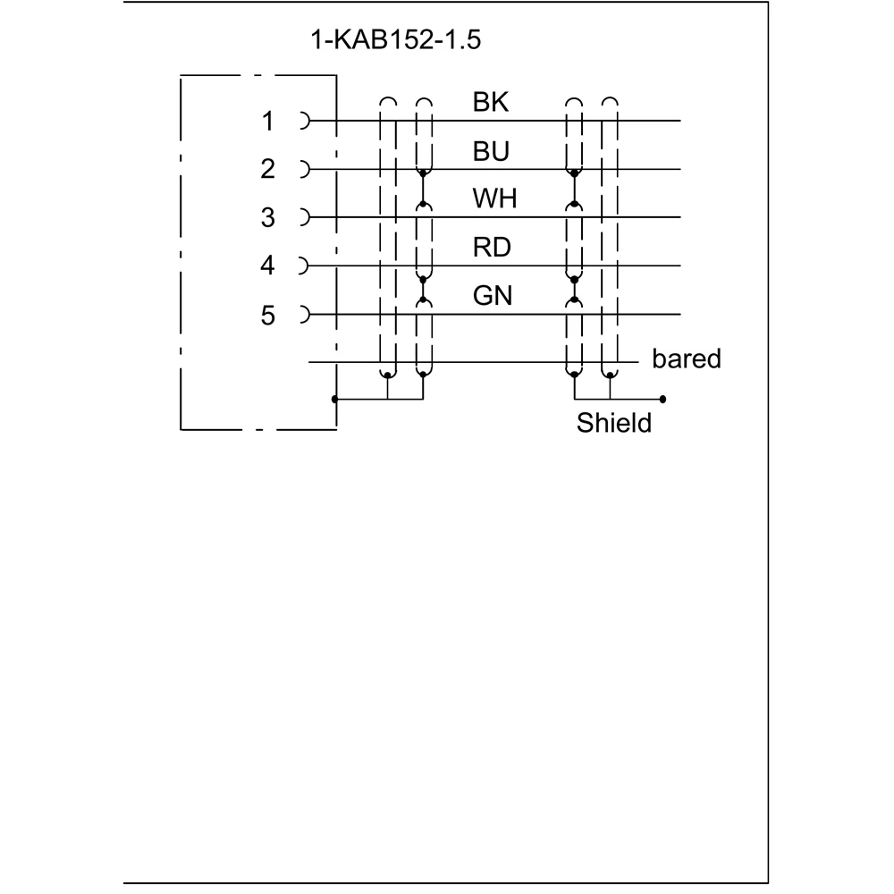 Manufacturer wiring diagram for 1-KAB152-1.5: SUBCON5, wire colors and shield