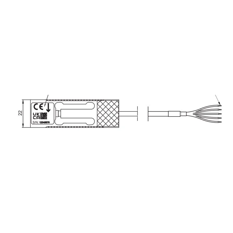 Official HBK PW4M-OP dimension drawing — longitudinal view