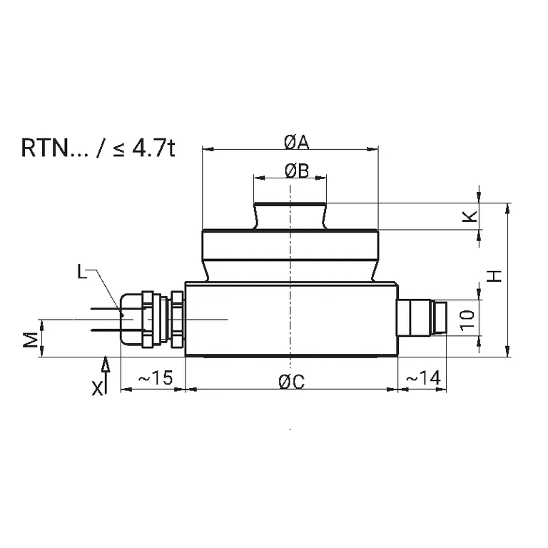 שרטוט מידות רשמי — מבט צד, דגמי RTN עד 4.7 t