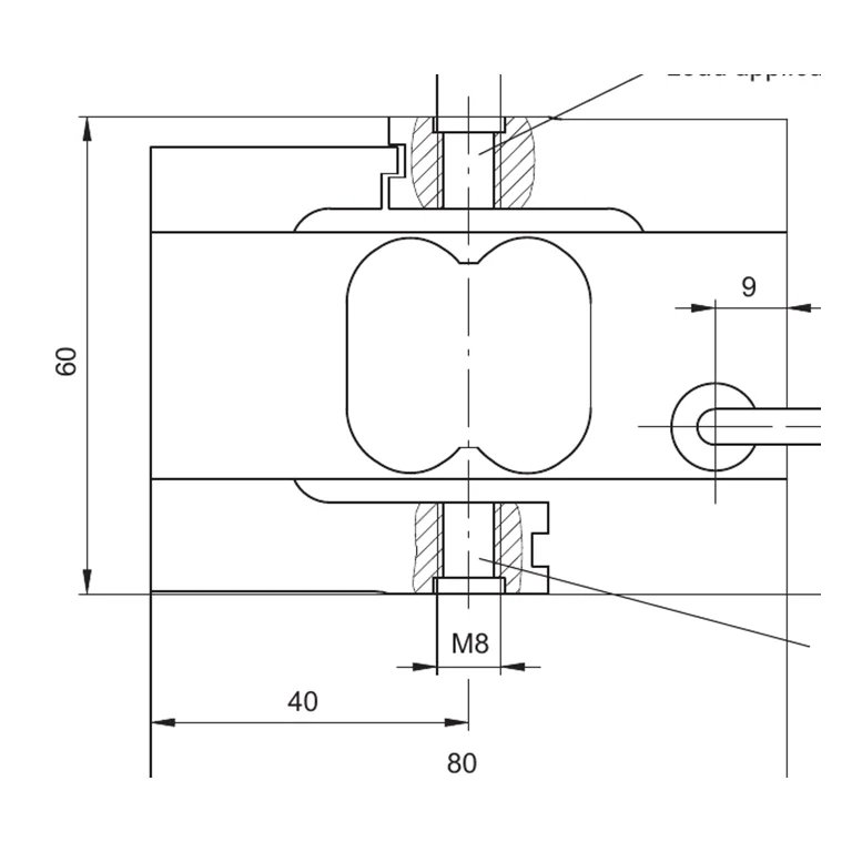 Official S2M dimension drawing — front view with mounting dimensions, M8 thread and cable exit
