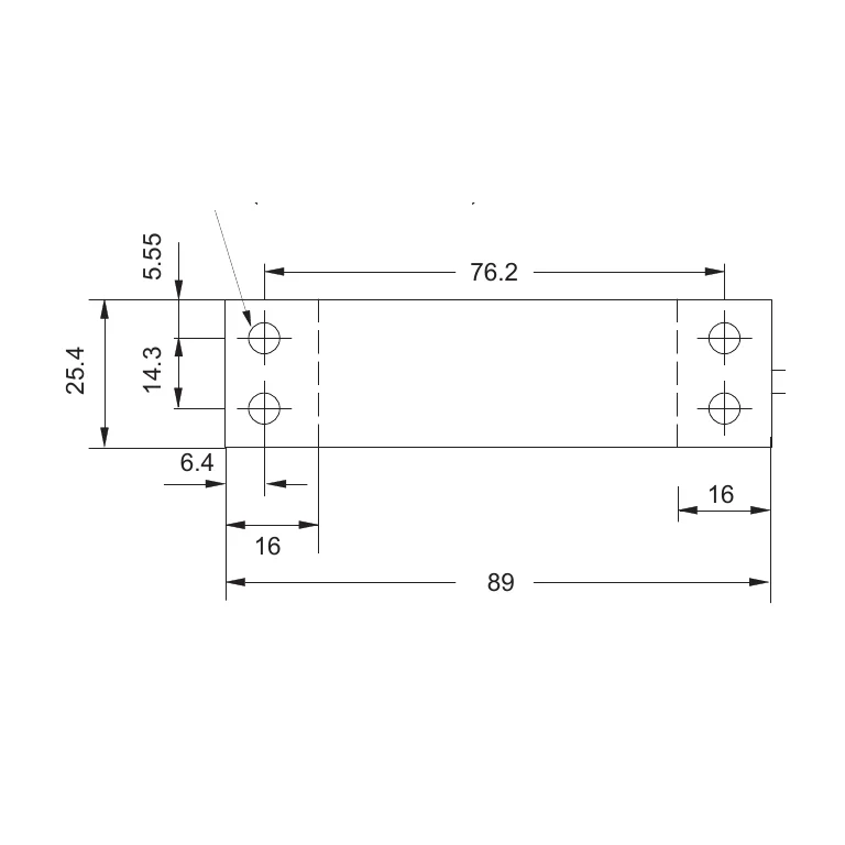 שרטוט מידות HBK — מבט על של גרסת SLB700A פסיבית, חורי התקנה ומידות הגוף