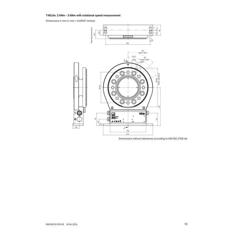 עמוד השרטוטים המלא של היצרן — דגמי T40Lite ‏2–3 kN·m, כולל כל המבטים והמידות