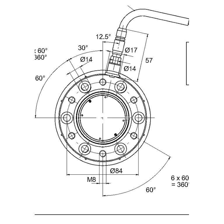 HBK manufacturer drawing — front flange view of TB2, 100–200 N·m