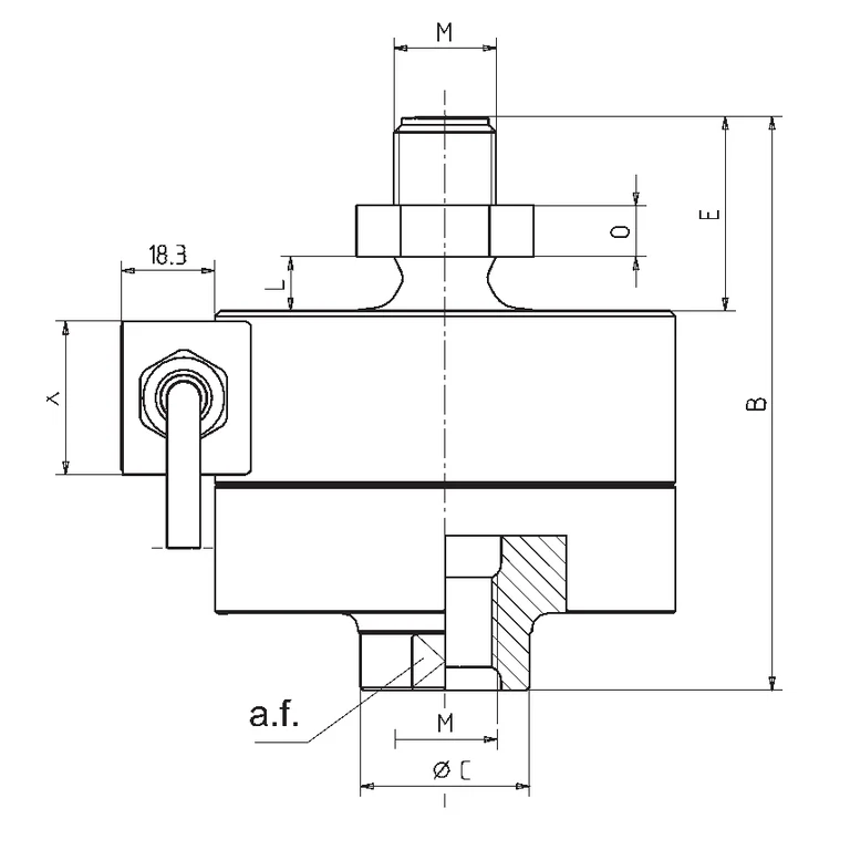 Official dimensional drawing — load-cell side view