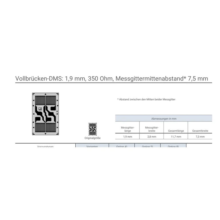 שרטוט מידות רשמי של HBK — full-bridge VA31/VA33, 1.9 mm grids