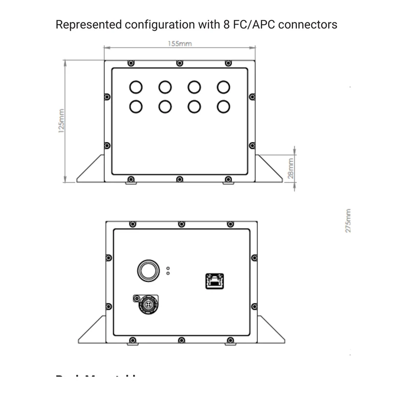 שרטוט טכני של HBK FS22DI בתצורת 8 מחברי FC/APC — מבט חזית עם פריסת המחברים