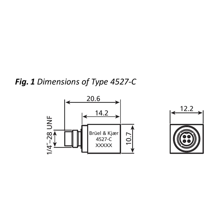 שרטוט מידות רשמי BP 2535 — מבט צד של מאיץ Type 4527-C עם מחבר והמידות העיקריות