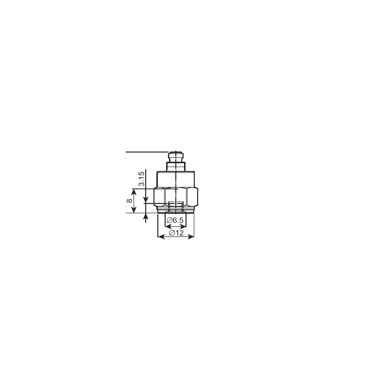 שרטוט מידות HBK — מבט צד של 4534-B, עם המחבר הקואקסיאלי העליון