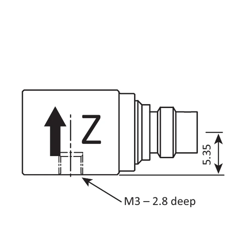 שרטוט מידות BP 2465 — מבט צד של Type 4535-B עם חור התקנה M3 ומידות הגוף