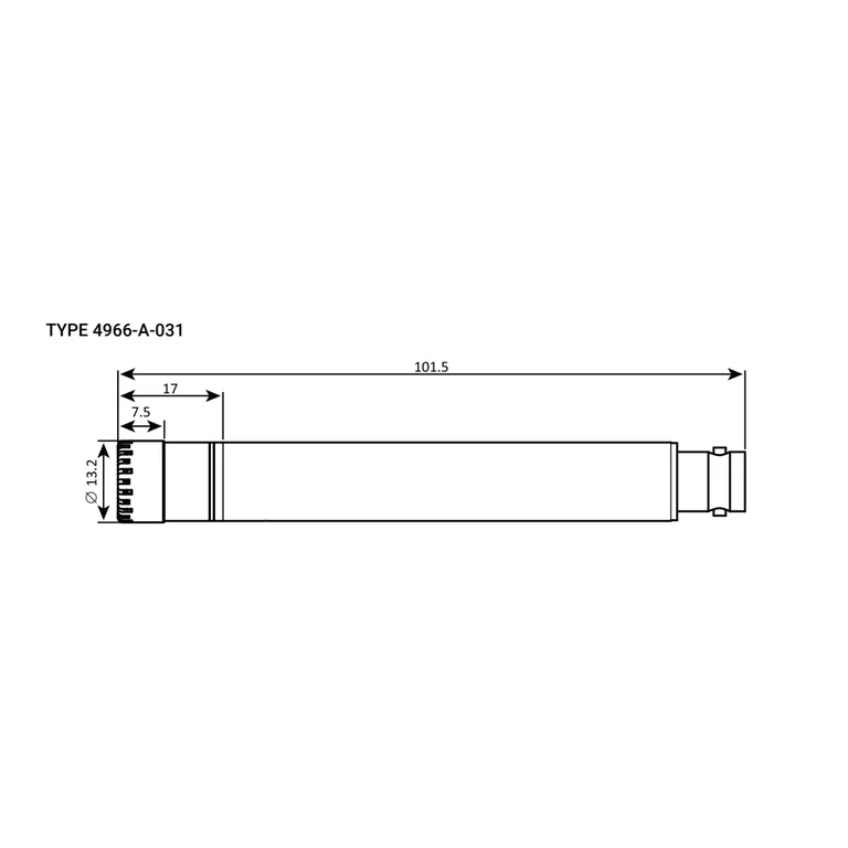 שרטוט מידות HBK Type 4966-A-031 — מבט על הקפסולה עם רשת ההגנה; מידות במ״מ