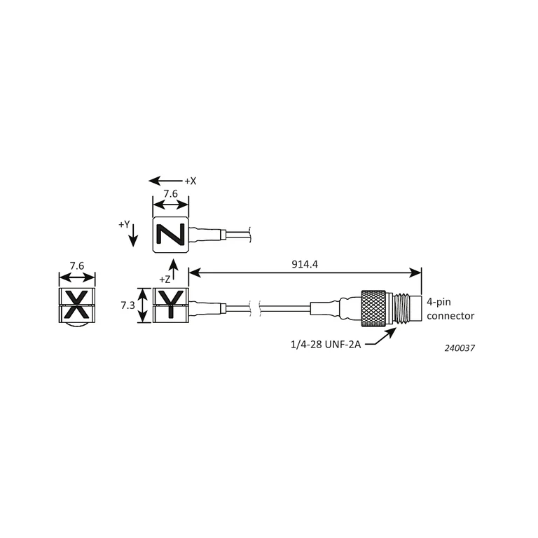 BP 2705 — complete dimensioned views of 6801-I-003, including X/Y/Z axes, body dimensions, cable and connector