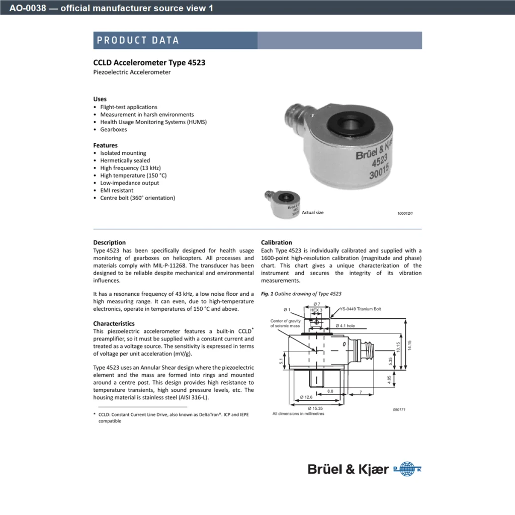 Official source view 1 for AO-0038 — the manufacturer page is contained in a square without cropping; it is not a dedicated pinout when none is published