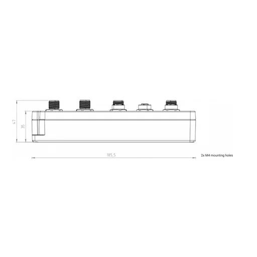 שרטוט מידות HBK — מבט צד של מארז digiBOX Weighing, כולל גובה ועומק