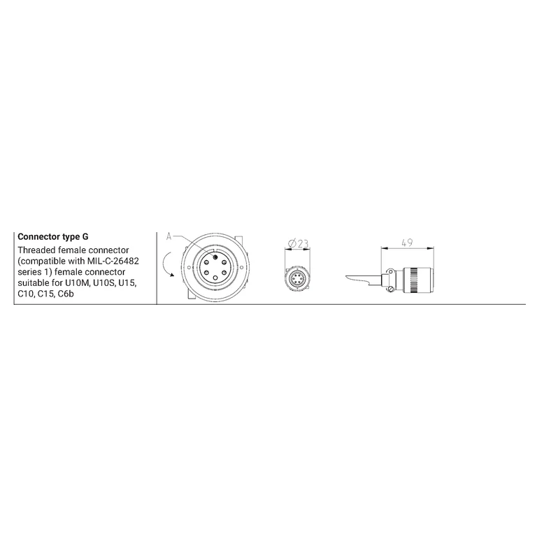 Sensor-side connector G contact-layout and dimension drawing: threaded female. Contact positions are shown; HBK does not publish electrical pin-to-wire assignments here.