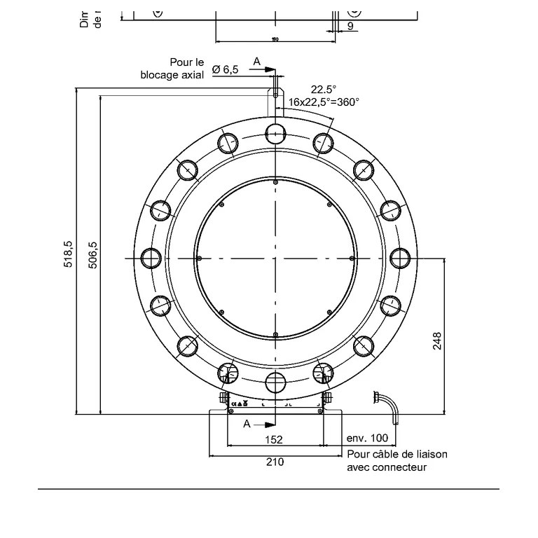 שרטוט מידות HBK — מבט חזיתי, קיבולות 100–150 kN·m