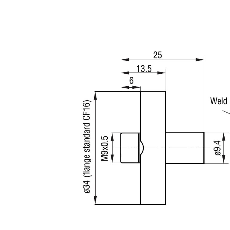 Complete dimensioned side view of the CF16 model, including dimension lines and the weld-seam callout; this is the only complete view retained for the model.
