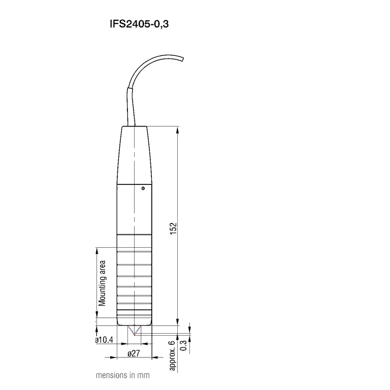 שרטוט יצרן של ראש IFS2405-3 אחד — מבט צד; אינו מציג את סידור שני הראשים
