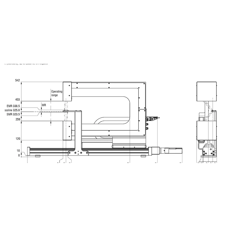 Manufacturer drawing — front view of the measuring frame, with separate dimensions for 200/400/600 mm models