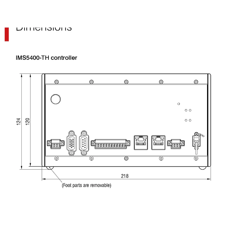 Manufacturer dimensional drawing — controller front view and connector layout