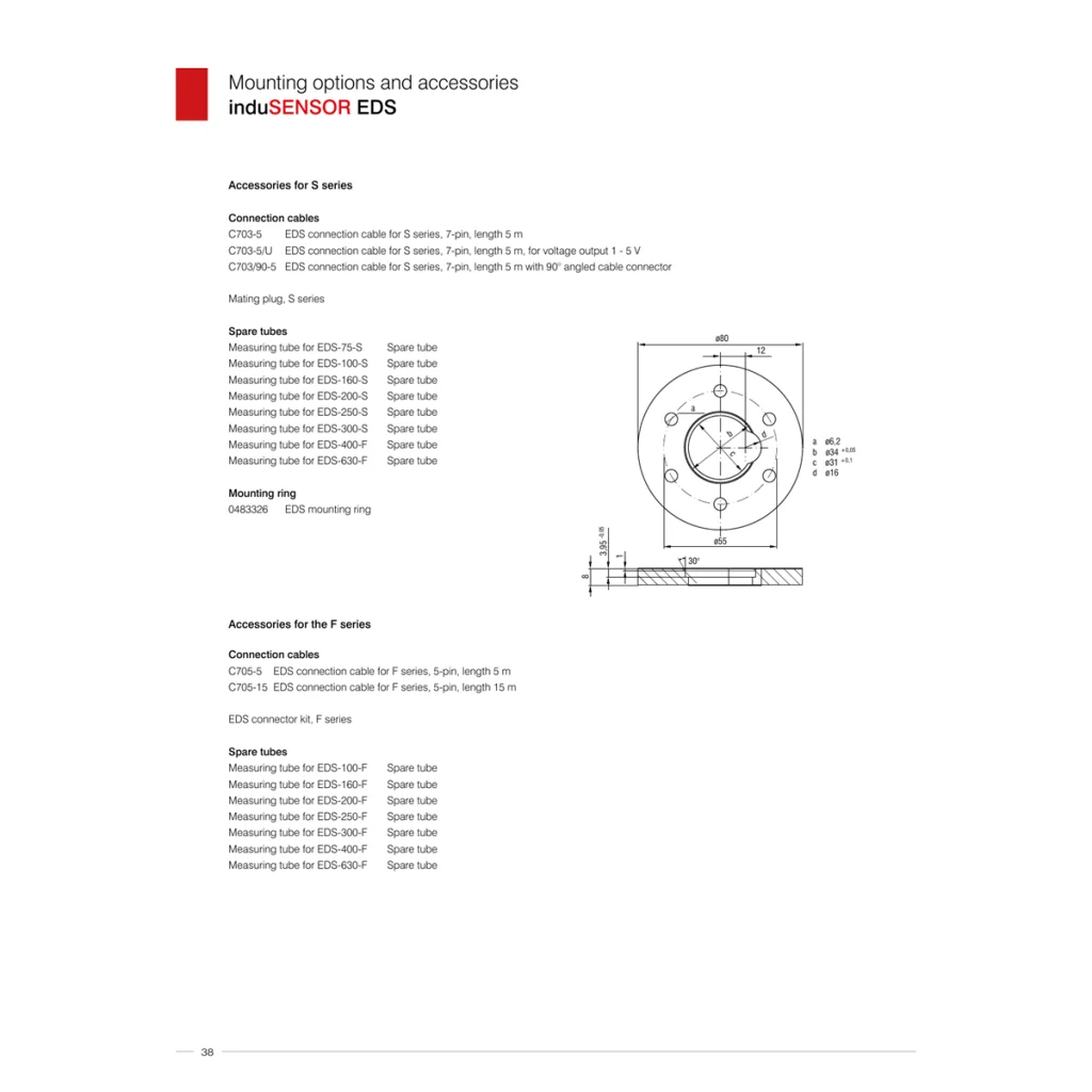 עמוד אביזרי induSENSOR EDS עם קוד הכבל, סוג המחבר והאורך