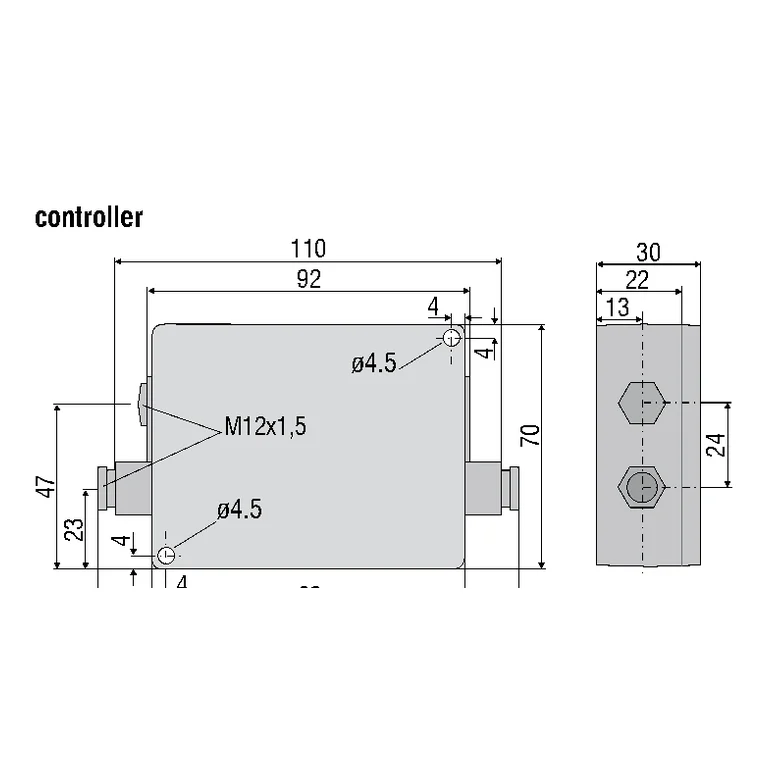 שרטוט מידות משותף לסדרות CT/CTfast/CTM2/M3 — מבט צד של הבקר