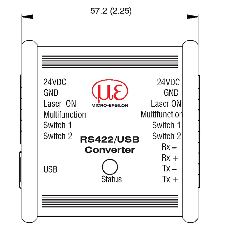 IF2001/USB enclosure top view; connectors depend on revision