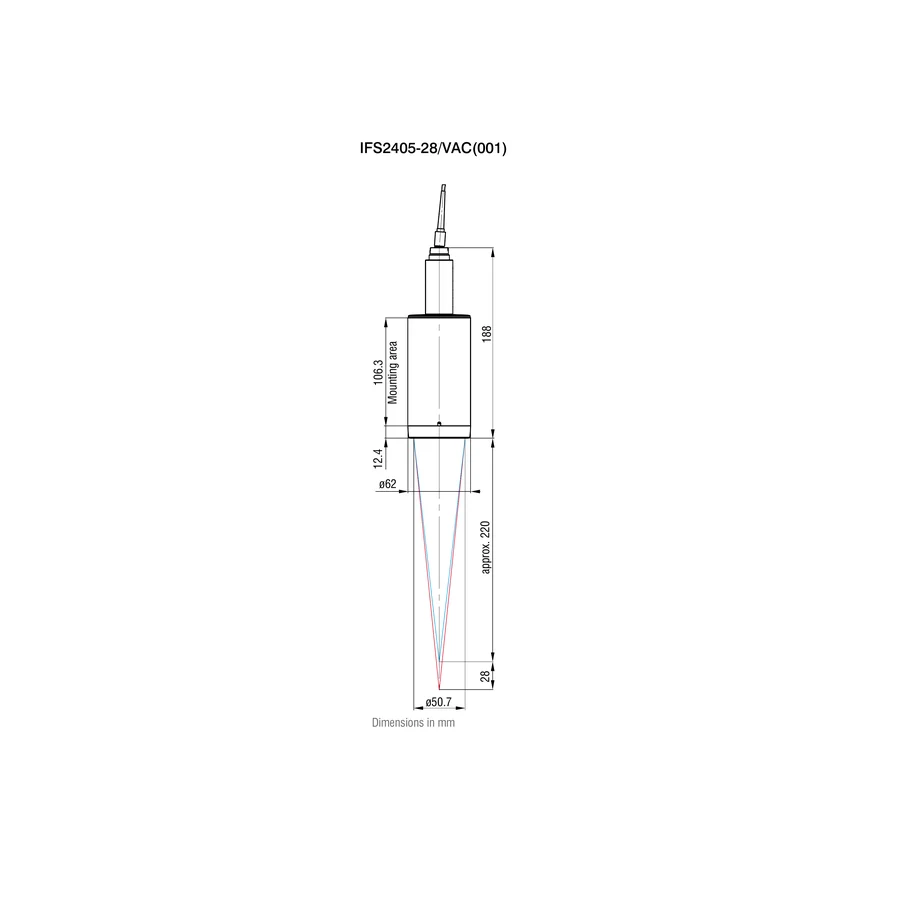 לוח מידות רשמי מלא לדגם IFS2405-28/VAC(001), כולל ההיטלים וקווי המידה שמופיעים בגיליון היצרן. המידות מוצגות במילימטרים כפי שמצוין במקור.