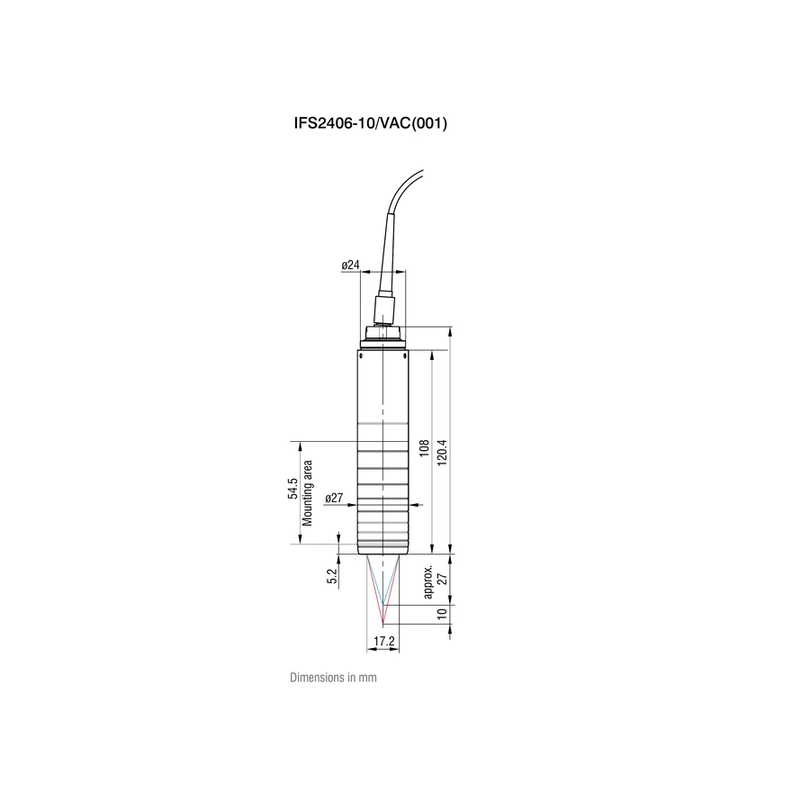 לוח מידות רשמי מלא לדגם IFS2406-10/VAC(001), כולל ההיטלים וקווי המידה שמופיעים בגיליון היצרן. המידות מוצגות במילימטרים כפי שמצוין במקור.