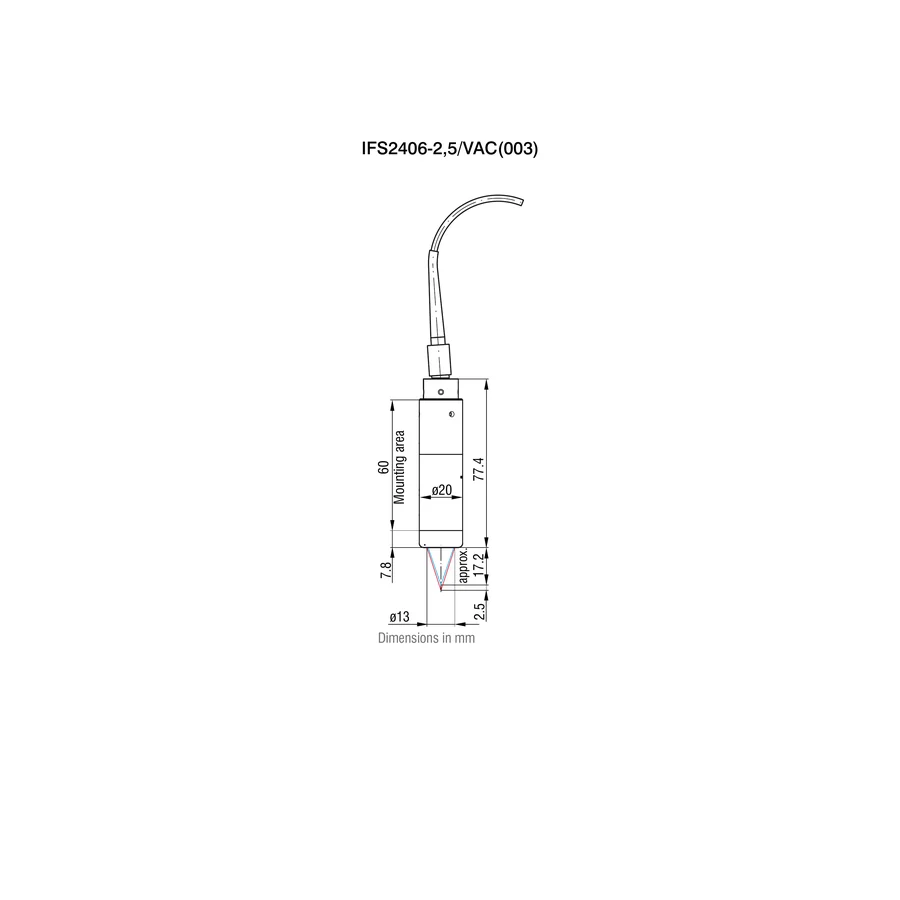 לוח מידות רשמי מלא לדגם IFS2406-2.5/VAC(003), כולל ההיטלים וקווי המידה שמופיעים בגיליון היצרן. המידות מוצגות במילימטרים כפי שמצוין במקור.