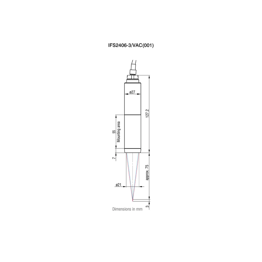 לוח מידות רשמי מלא לדגם IFS2406-3/VAC(001), כולל ההיטלים וקווי המידה שמופיעים בגיליון היצרן. המידות מוצגות במילימטרים כפי שמצוין במקור.