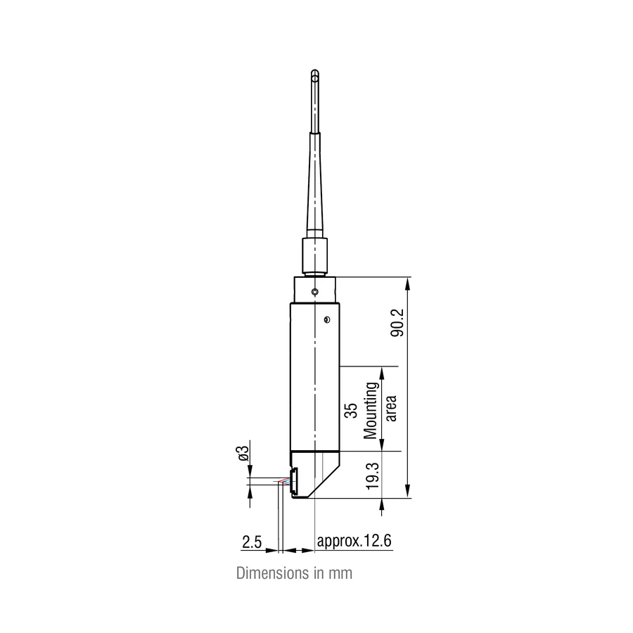 מבט 1 מתוך שרטוט המידות הרשמי לדגם IFS2406/90-2.5/VAC(001); נשמרו קווי המידה והמידות של המבט. שני ההיטלים של IFS2406/90-2.5/VAC(001) הופרדו לשני קובצי שרטוט; כל קווי המידה והערכים נשמרו, והמידות במ״מ.