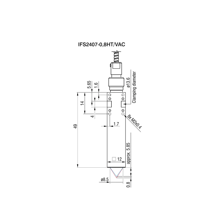 לוח מידות רשמי מלא לדגם IFS2407-0.8HT/VAC, כולל ההיטלים וקווי המידה שמופיעים בגיליון היצרן. המידות מוצגות במילימטרים כפי שמצוין במקור.