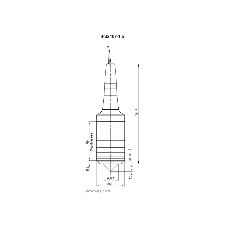 לוח מידות רשמי מלא לדגם IFS2407-1.5, כולל ההיטלים וקווי המידה שמופיעים בגיליון היצרן. המידות מוצגות במילימטרים כפי שמצוין במקור.