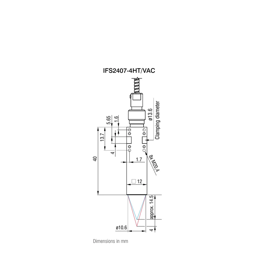לוח מידות רשמי מלא לדגם IFS2407-4HT/VAC, כולל ההיטלים וקווי המידה שמופיעים בגיליון היצרן. המידות מוצגות במילימטרים כפי שמצוין במקור.