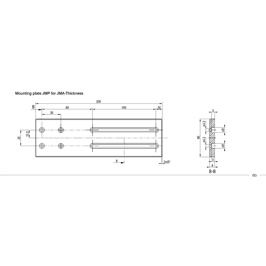 Dimensioned JMP mounting-plate views for JMA-Thickness