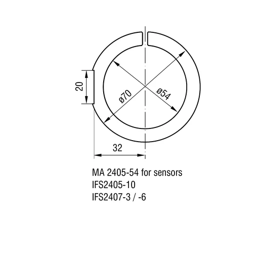 Complete manufacturer dimension drawing for MA2405-54; all dimension lines and labels are retained. Page 63 states that dimensions are in mm